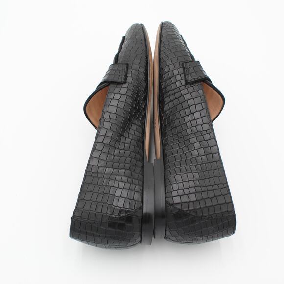 Stuart Weitzman Loafer Women 8.5 Black Croc Embossed Leather Slip On Flat Preppy - Picture 6 of 8